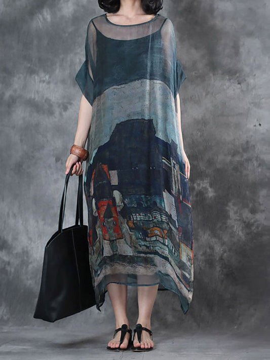 Milaca - Plus Size Locker Blumenmuster Kleid (Zwei Teile)